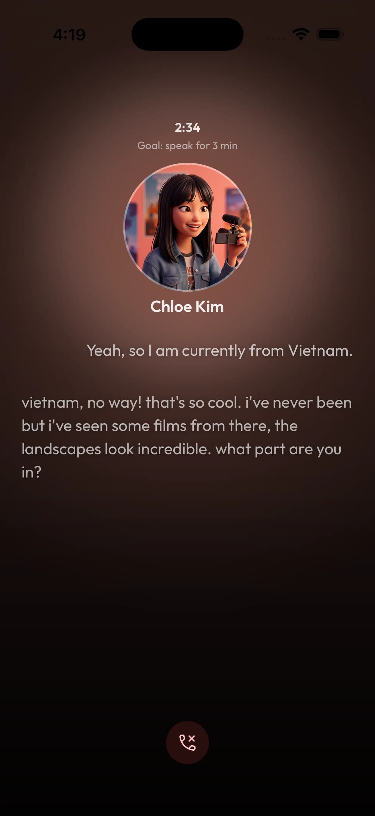 A live voice call with an AloWorld character